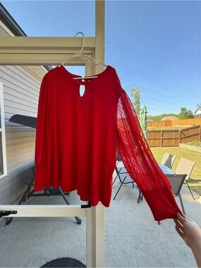 Cato Red Long-Sleeve Lace-Sleeve Blouse